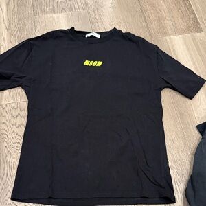 MSGM Black Tee with Neon Yellow Logo